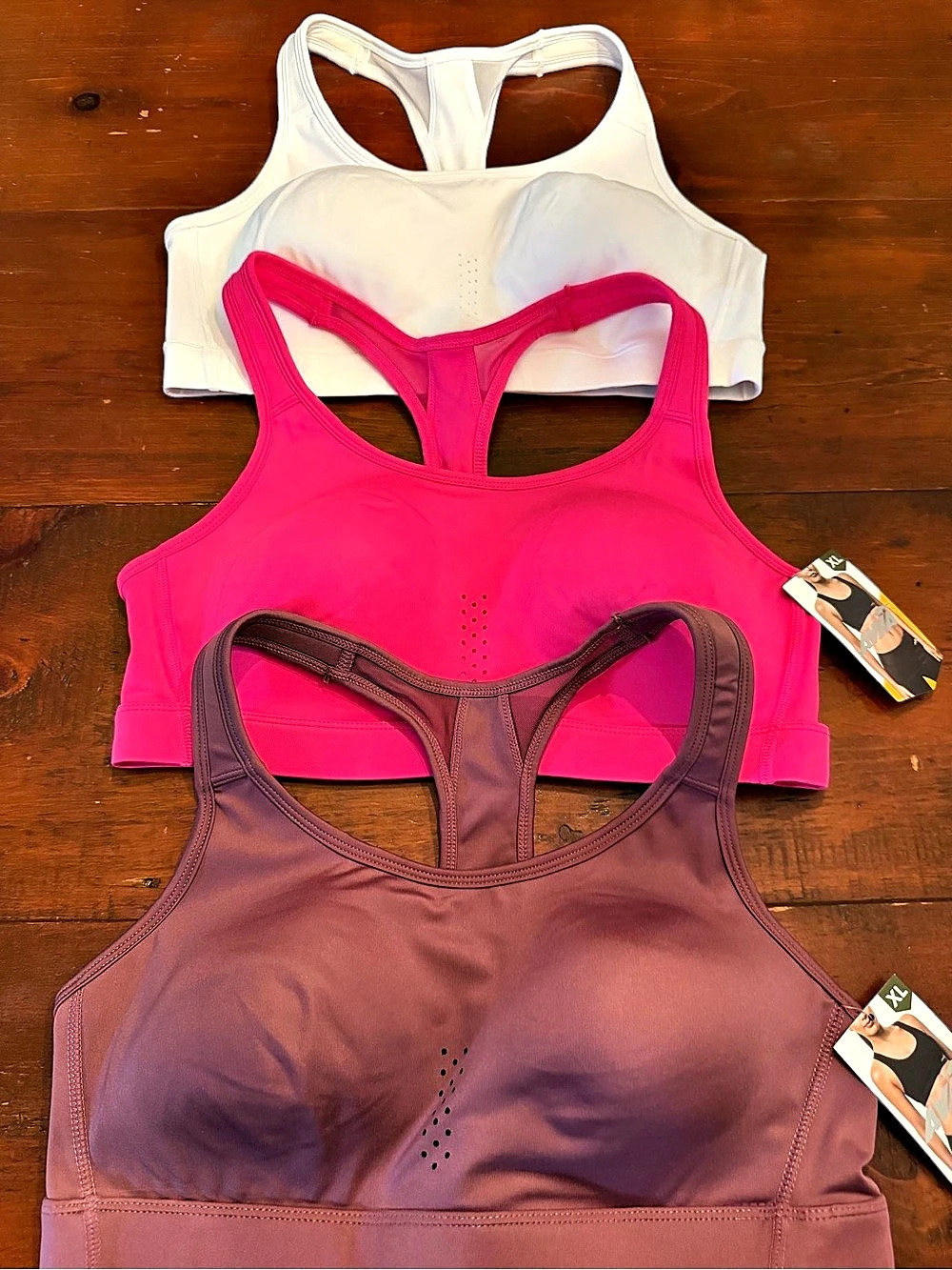 Avia 3-Piece Sports Bra Set Pink White XL NWT